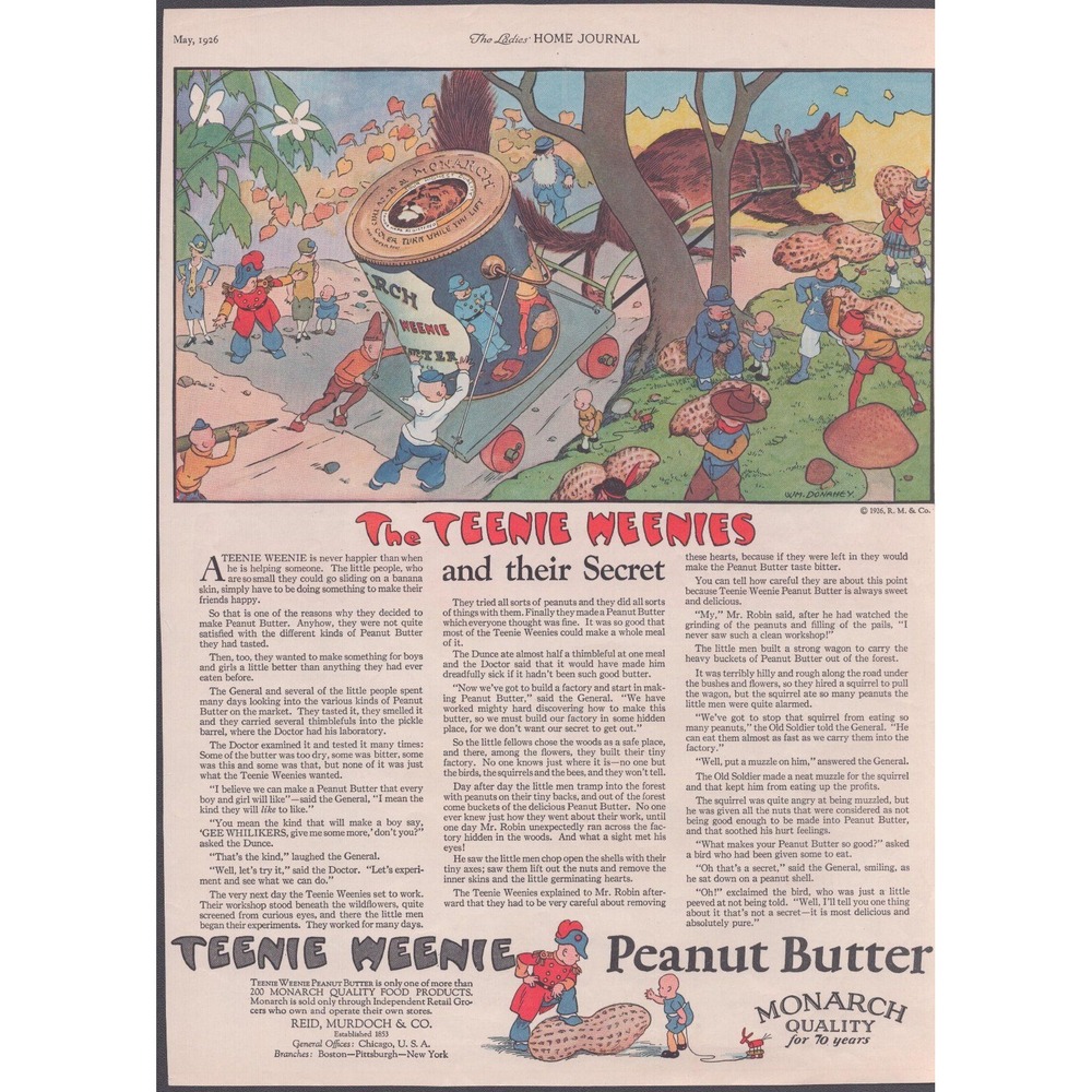 Vintage 1926 Monarch Teenie Weenie Peanut Butter Print Ad William Donahey Art
